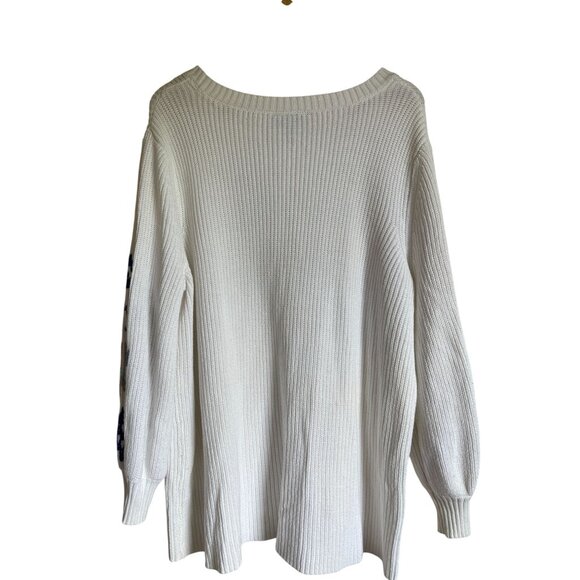 Lane Bryant Size 22/24 White Ribbed Floral Embroidered Sleeve Crewneck Sweater B - Picture 3 of 9